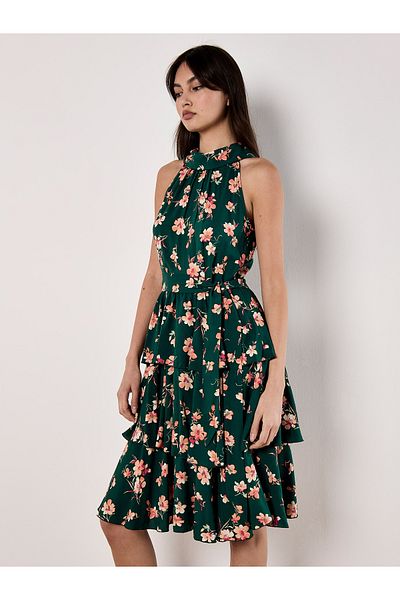 Apricot Geblümtes Minikleid mit Neckholder-Ausschnitt