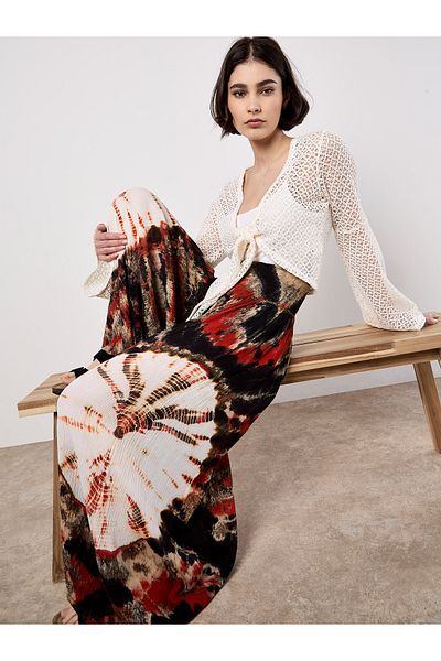 Apricot Tie-dye-palazzo-hose Mit Struktur