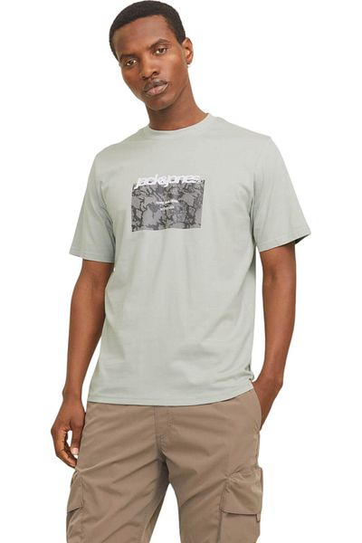 Jack & Jones Tricou JACK & JONES Μπλούζα παραλλαγής Tarmac μπροστά - 12273239-Aqua Gray