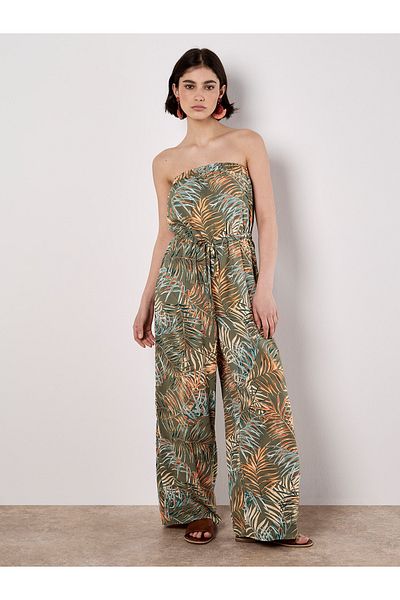 Apricot Jumpsuit Mit Weitem Bein Und Blattmuster