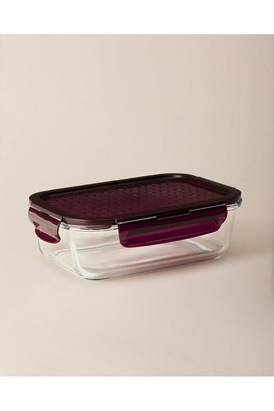 Mena Rise Şirinshop Coco Modena Rectangular Storage Container with Lid Borosilicate Glass, 1000 Ml, Plum 110810
