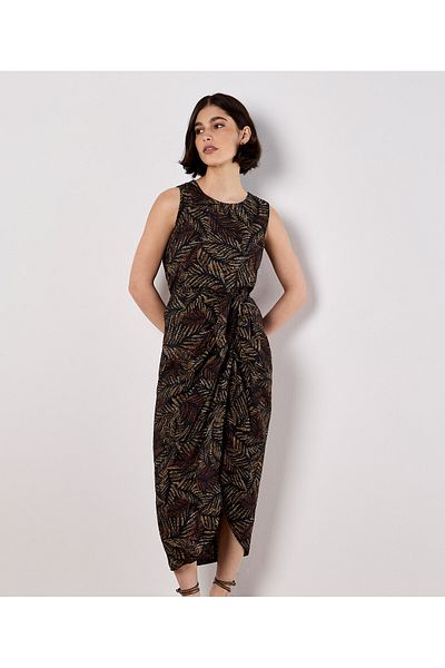 Apricot Batik-blatt-wickel-midirock