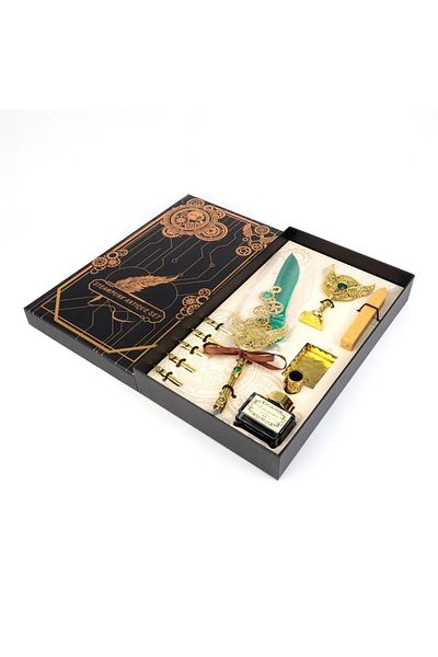 Art Tone Art Elegant Fountain and Calligraphy Dip Pen Set 10 Piece Antique Series Green