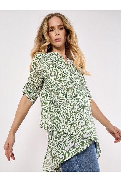 Apricot Bluse mit gemischtem Tierprint und Lagenlook