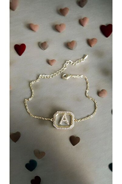 AKSESUARIM Women's Zircon Stone Square Steel Letter Bracelet