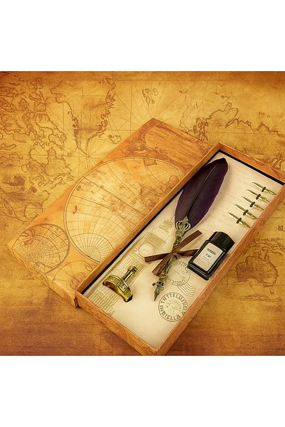 Art Tone Art Elegant Fountain Pen and Calligraphy Dip Pen Set 8 Piece World Map Series Purple