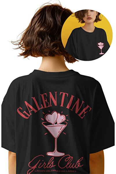 Fuddy Moda Tricou oversize Galentine Girls Club cu scris pe spate, tricou cu ...