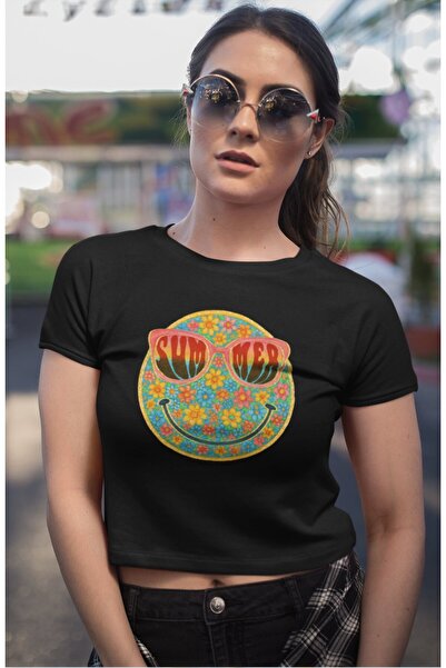 Fuddy Moda Καλοκαιρινό γραπτό Crop Top, Γυναικεία φλοράλ Smiley Face Printed ...