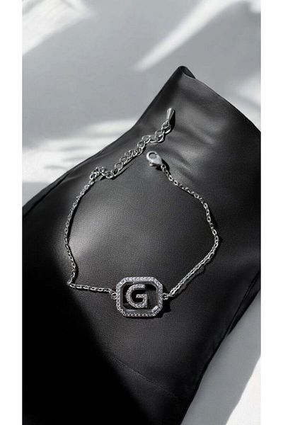 AKSESUARIM Women's Zircon Stone Square Steel Letter Bracelet