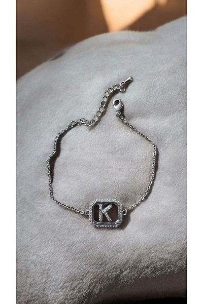 AKSESUARIM Women's Zircon Stone Square Steel Letter Bracelet