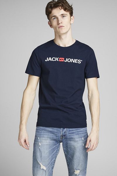 Jack & Jones Λογότυπο Tricou JACK & JONES Corp - 12137126-Μπλε Μπλέιζερ Στενής Γραφής