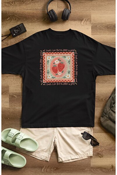 Fuddy Moda Tricou oversize cu imprimeu de căpșuni, tricou unisex cu tematică ...