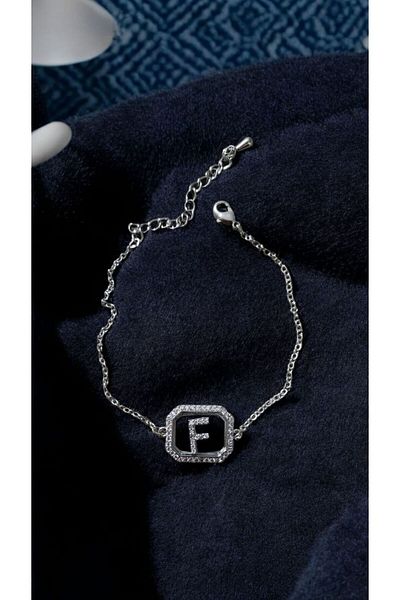 AKSESUARIM Women's Zircon Stone Square Steel Letter Bracelet