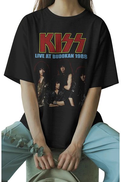 Fuddy Moda Tricou oversize Kiss Live At Budokan 1988 scris, tricou unisex cu tematică Rock Band