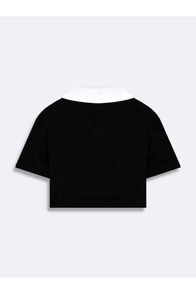 Ltb Terry Fabric Graphic Crop Short Sleeve Black T-Shirt