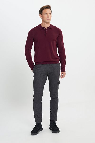AC&Co / Altınyıldız Classics Men's Burgundy Anti-Pilling Fabric Standard Fit Polo Collar Knitwear