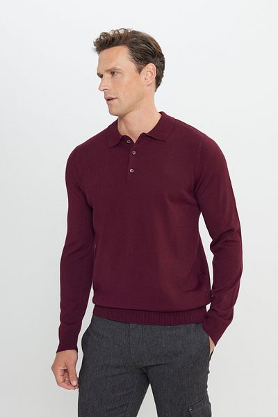 AC&Co / Altınyıldız Classics Men's Burgundy Anti-Pilling Fabric Standard Fit Polo Collar Knitwear