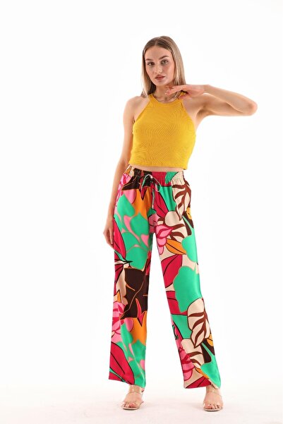 Polologin Butik Pantaloni confortabili croială cu model de frunze