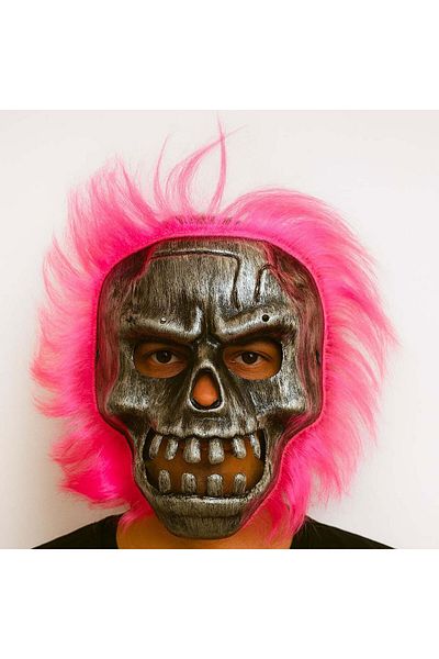 Skygo Wild skull - silver skull pink hair skeleton mask