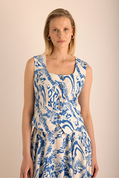 Aker Desenli Viscon Keten Yelek