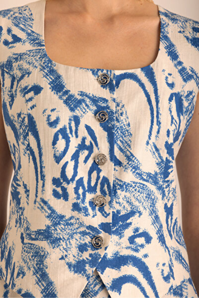 Aker Desenli Viscon Keten Yelek