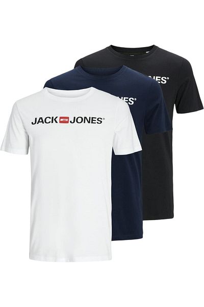 Jack & Jones Μπλούζα JACK & JONES Corp με λογότυπο - 3 μπλουζάκια - 12191330-Λευκό