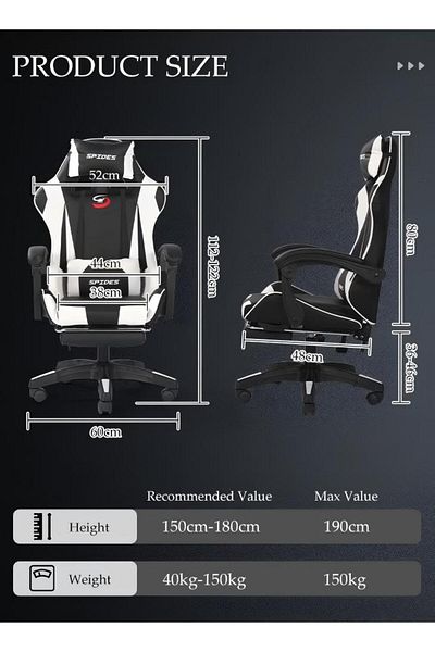 fun zone Ergonomic Gaming Chair with Footrest Computer Gaming Chair Height Adjustable with Footrest 360°