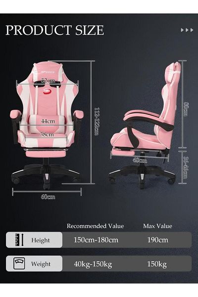 fun zone Ergonomic Gaming Chair with Footrest Computer Gaming Chair Height Adjustable with Footrest 360°