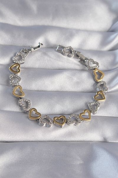 Skygo Vip Series Brass Double Color Zircon Stone Hollow Heart Design Bracelet - Tj-Bb6124