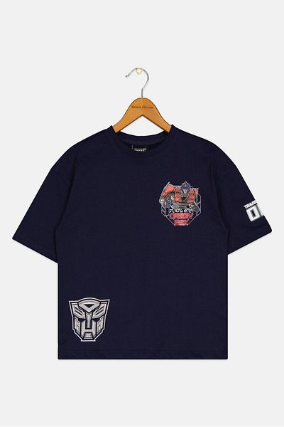 transformers Kids Boy Crew Neck Short Sleeve Graphic Print T-Shirt, Navy Blue