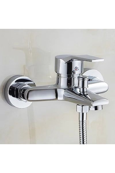 Choice Zinc Alloy Basin Faucets Chrome Wall Mounted Hot Cold Water Dual Spout Mixer Tap For Bathroom Spl...