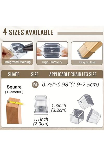Choice 1 Pc M 28PCS 28Pcs Chair Leg Floor Protectors Square, Silicone Felt Furniture Leg Pads Caps Covers f