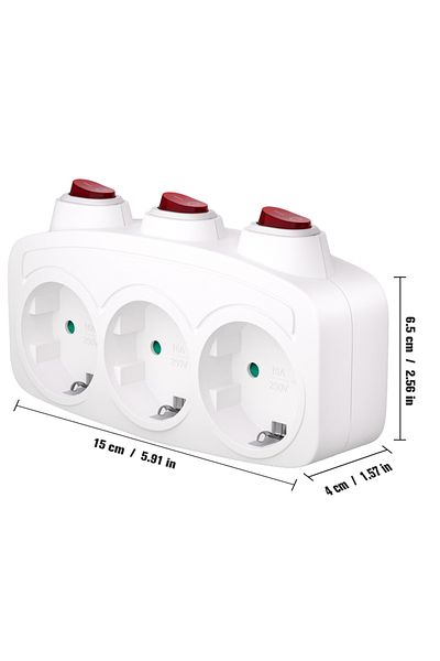 Choice 250V 3 WHITE 3-socket adapter with switch, 3-socket plug adapter, multi-socket with switch, socket d