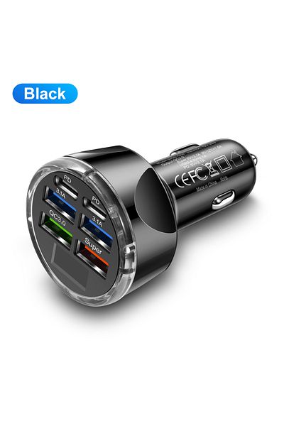 Choice شاحن سيارة 6 منافذ فولت، 5 منافذ شحن سريع PD QC3.0 USB C 250 واط LED، شاحن هاتف السيارة من النوع C