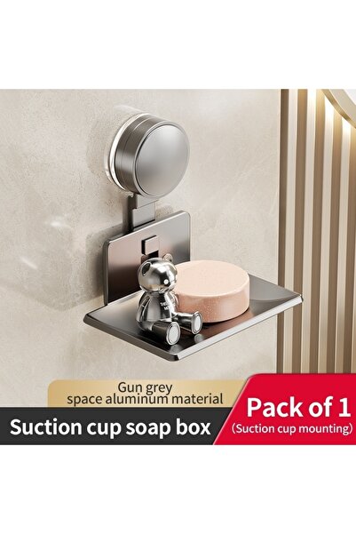 Choice صندوق صابون رمادي، رف تخزين بدون حفر مزود بكوب شفط، رف تخزين صابون، صن...