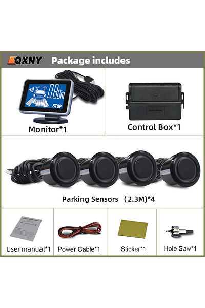 Choice 4 Sensors Black QXNY Backup Radar Reverse 4 Parking Sensors System for Car Auto Vehicle Garage Park