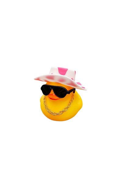 Choice Yellow 1PC cute yellow duck car ornament with pink spotted denim hat and sunglasses, car decoration,
