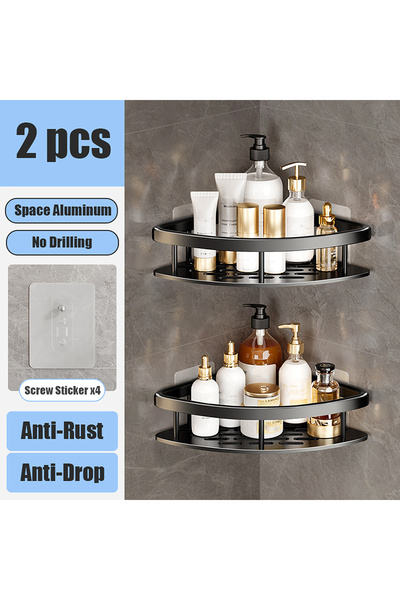 Choice رف حمام أسود معلق على الحائط على شكل مثلث، منظم تخزين مثلث، رف شامبو، ...