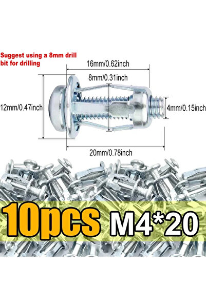 Choice5 10 قطع - صواميل تثبيت براغي بتلات M4، مثبتات براغي، سدادات توسيع بتلا...