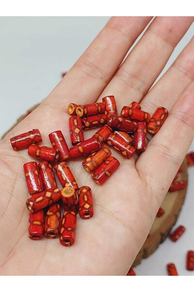 Yasamtohumu Дървени цилиндърчета с шарени мъниста 5*11 мм/35 бр. (54534)