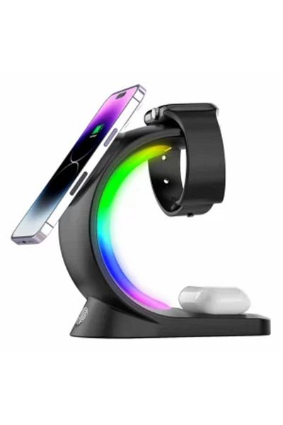 VENTLEX Încărcător wireless 3 în 1 cu lumini RGB,