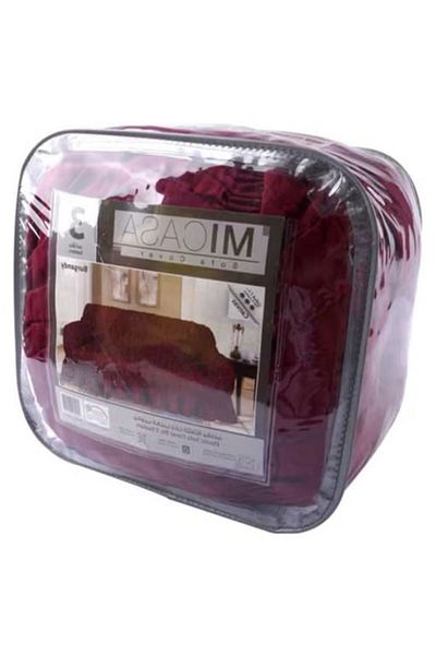 rexa 3-Seater Sofa Cover – Stretchable Fit in Burgundy (1x2x3 cm Packaging)