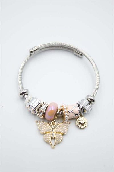 Rasanet Butterfly Bracelet with Steel Charm - Pink