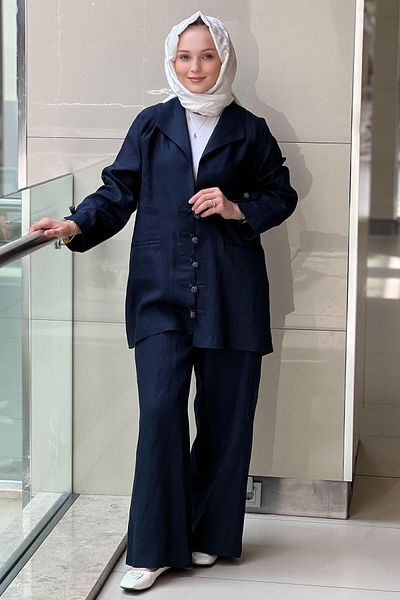 Ghisa Double Breasted Collar Agraf Stone Button Trousers Suit