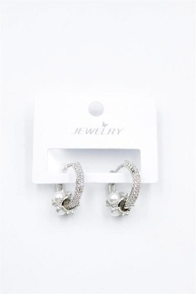 Rasanet Pearls and Rhinestones Hoop Earrings - Silver