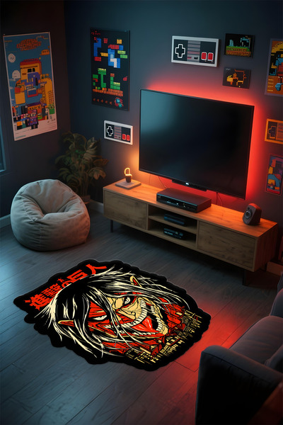 Alpacarpet Özel Kesimli Desenli Anime & Gamer Halısı Kaymaz Taban Makinede Yı...
