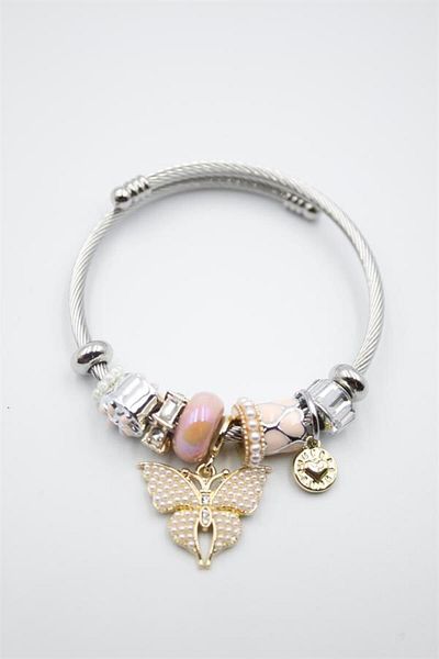 Rasanet Butterfly Bracelet with Steel Charm - Pink
