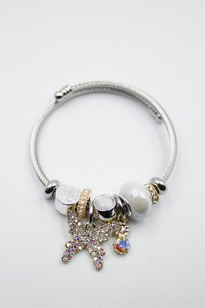Rasanet Butterfly Bracelet with Steel Charm - White