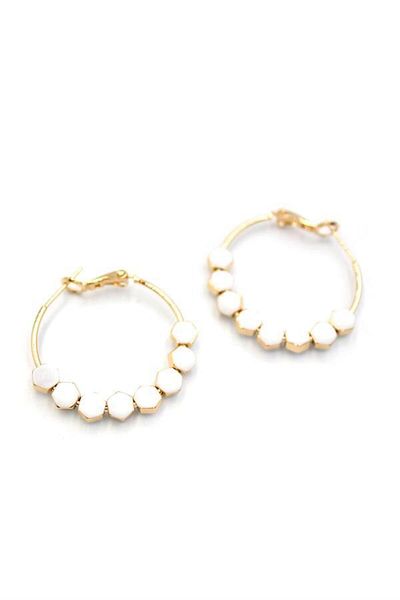 Rasanet Enameled Hoop Earrings - White