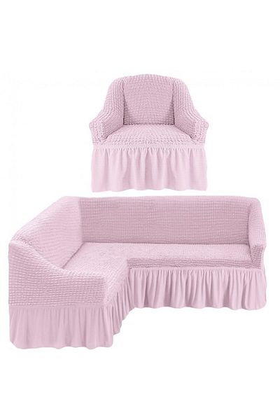 Lenjerii Deosebite Set Elastic cover made of crepe material, with ruffle, for corner sofa + armchair, lilac